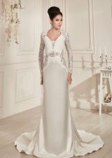 Straight wedding dress with lace inserts