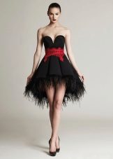 Evening dress short front long back with red belt