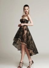 Evening dress short front long back black lace