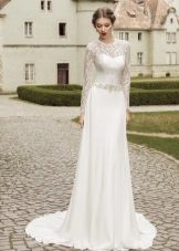 Closed straight wedding dress with train