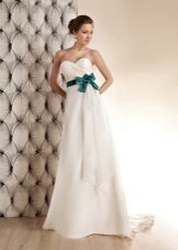 Wedding dress with a green belt