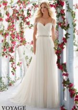 Wedding dress with lowered shoulders