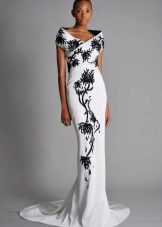 White dress with black floral pattern