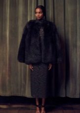 Fur coat for guipure dress