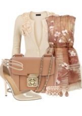 Beige dress with a print and accessories for women of the color type Autumn