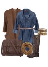 Denim shirt dress and accessories for women of the color type Autumn