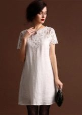 Linen dress with linen lace over the neck