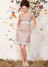 Linen dress with lace at the waist and skirt