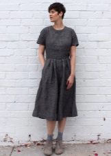 Linen fitted dress midi length below the knee