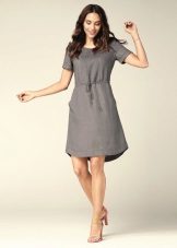 Gray Fitted Linen Dress