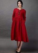 Red linen dress