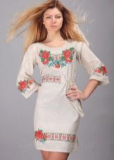 Short linen dress with embroidery