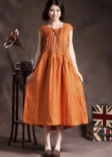 Orange long linen dress