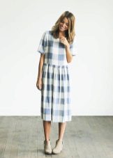 Linen long plaid dress