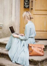 Blue linen long dress