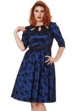 Blue print dress with half open skirt for full ones