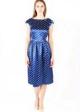 Dress Tatyanka from the blue satin with white polka dots