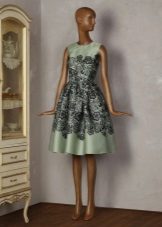 Tatyanka dress from green satin with embroidered lace