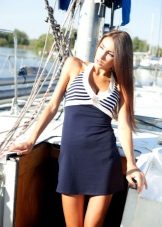 Short fitting dress in a nautical style.