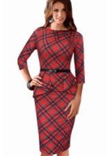 Red Plaid Sheath Dress (Tartan) with Black Strap