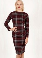 Sheath dress in maroon gray tartan (tartan)