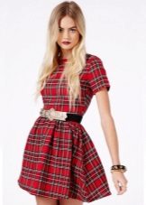 Short strap red plaid dress (tartan)