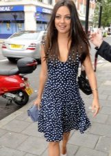 Blue dress with white polka dots