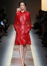 Red eco-leather shirt dress