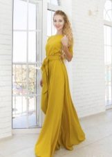 Crepe de Mustard dress to the floor