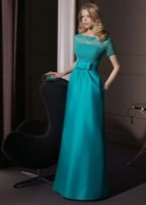 Satin evening dress with lace bodice