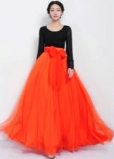 Long chiffon skirt with orange bow