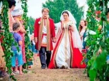 Wedding dress in Russian folk style