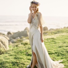 Rustic wedding dress with a slit