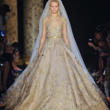 Wedding dress with gold embroidery by Ellie Saab