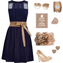 Decorations and accessories for the dress in dark blue