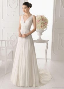 Long wedding dress with a V-neck