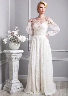 Wedding dress in Provence style with a long transparent sleeve