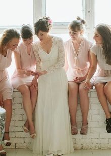 Provence-style wedding dress with see-through long sleeves