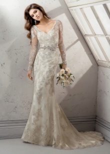 Mermaid wedding dress with lace sleeves long