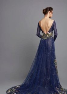 Blue evening dress with an open back