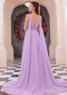 Purple evening dress with an open back