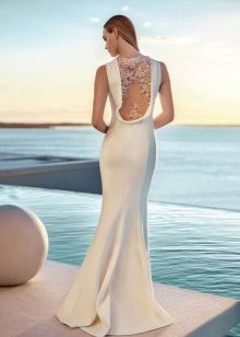 White evening dress with a transparent insert