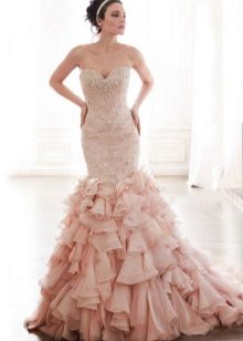 Mermaid wedding dress in pink with a lush tail