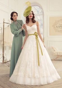 Wedding dress with green belt