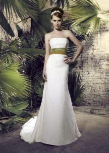 Wedding dress with a green belt