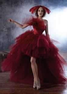 Red short wedding dress with a fluffy skirt