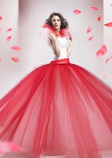 White and red wedding dress