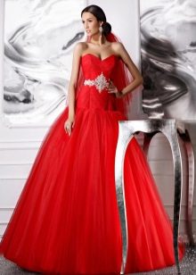 Red wedding dress with a-silhouette train