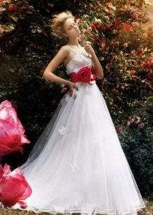 A-line wedding dress with red belt