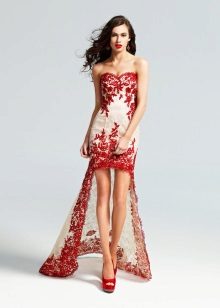 Wedding dress short front long back with red shoes